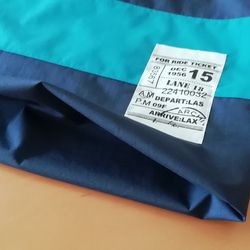 受注製作☆防水布のレッスンバッグ　紺×ターコイズ×紺ボーダー風☆サブバッグに・プールバッグに・雨の日のおけいこに 3枚目の画像