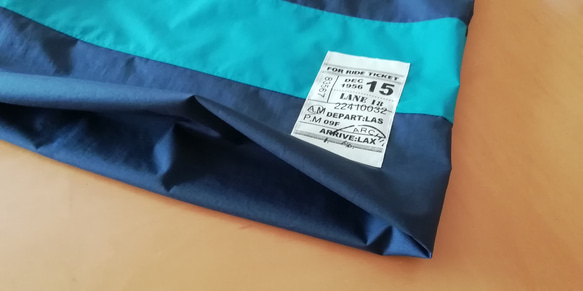 受注製作☆防水布のレッスンバッグ　紺×ターコイズ×紺ボーダー風☆サブバッグに・プールバッグに・雨の日のおけいこに 3枚目の画像