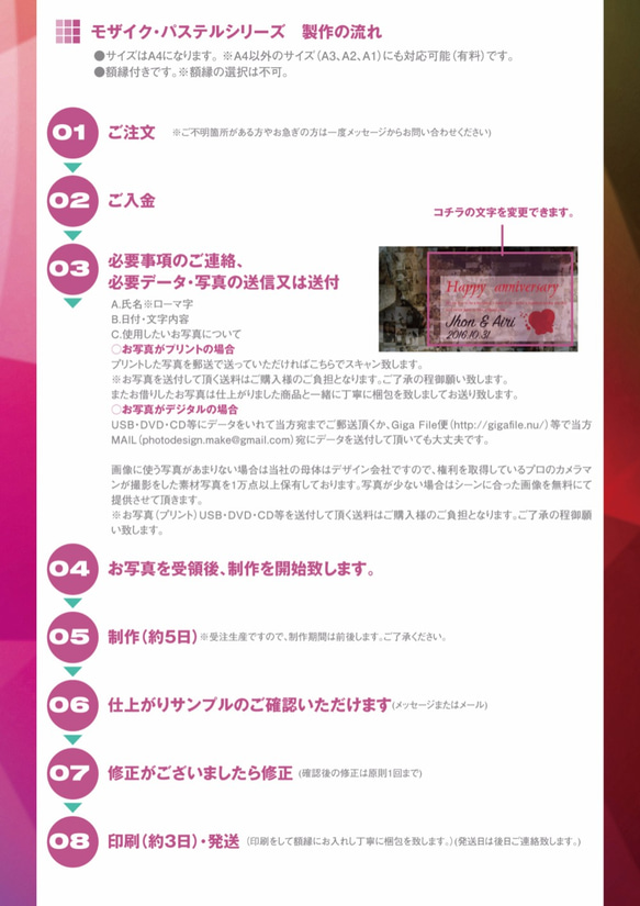 ★A4★モザイクデザイン【クリスマスや記念日のプレゼント等にも】★世界に一つ★額縁付★送料無料 4枚目の画像