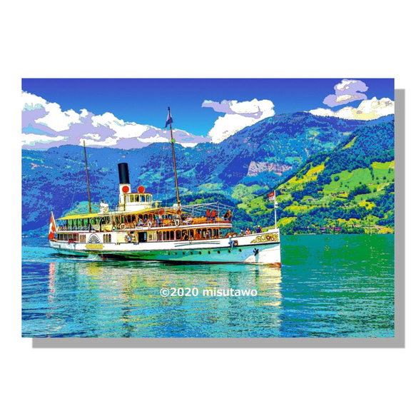 【選べる3枚組ポストカード】スイス ルツェルン湖の汽船【作品No.004】 1枚目の画像