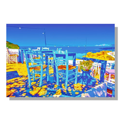 【選べる3枚組ポストカード】ギリシャ スコペロス島の青い椅子【作品No.128】 1枚目の画像
