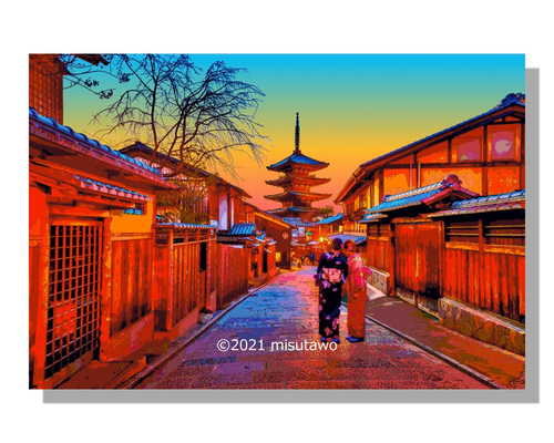 選べる3枚組ポストカード】京都 夕暮れ時の八坂の塔 (法観寺)【作品No