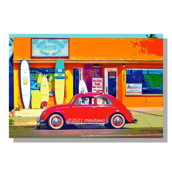 選べる3枚組ポストカード】カリフォルニアのサーフショップとVW