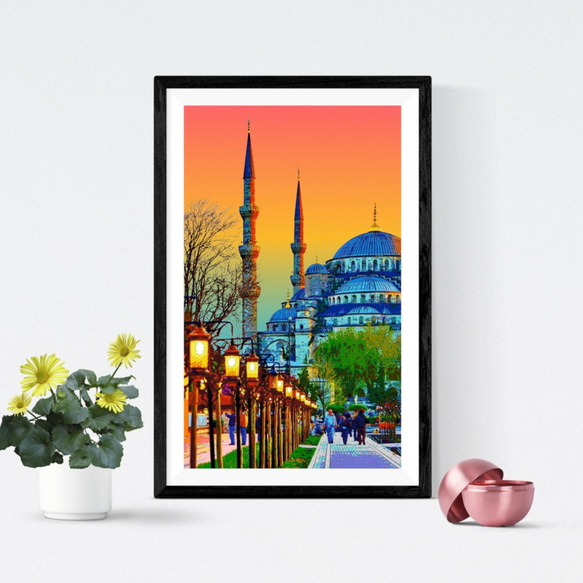 【アートポスター】トルコ 夕暮れのスルタンアフメト・モスク（作品No.174） 1枚目の画像