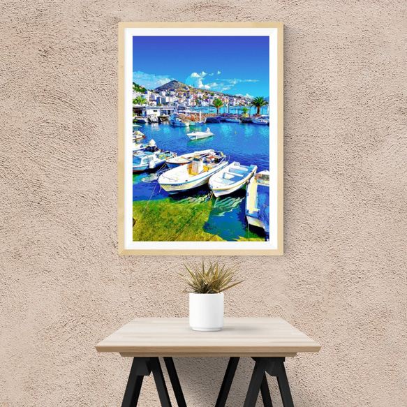 【アートポスター】アルバニア サランダの港（作品No.180） 2枚目の画像