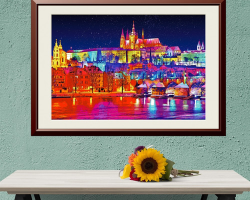 アートポスター】チェコ プラハの冬夜（作品No.216） 写真