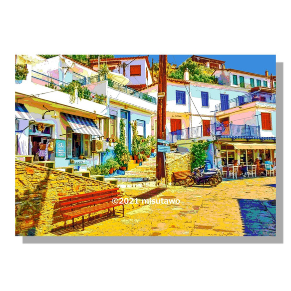 【選べる3枚組ポストカード】ギリシャ スコペロス島グロッサの街角【作品No.245】 1枚目の画像