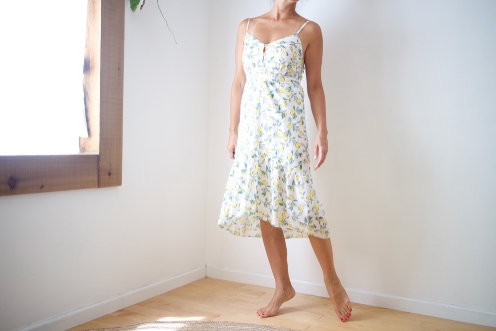 ＊Creema限定＊【サンプルセール】ミディ丈サマードレス　＜レモンドレス＞　ホワイト　（ブラトップ）