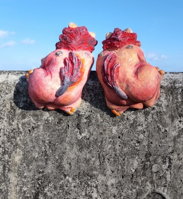 はらはらシーサー 小前赤  (受注制作)