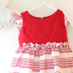 【リメイク】サイズ120  赤白のストライプドレス(袖付き) 2枚目の画像