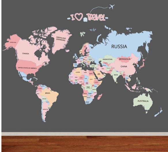 ウォールステッカー S146　北欧　世界の地図　ピンク　旅行　DIY 壁シール　インテリアシート 2枚目の画像