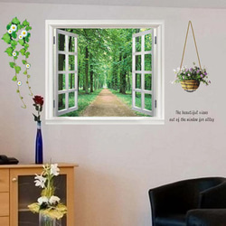 ウォールステッカー S153　北欧　植物　花　花壇　窓　景色　森　DIY 壁シール　インテリアシート　 2枚目の画像