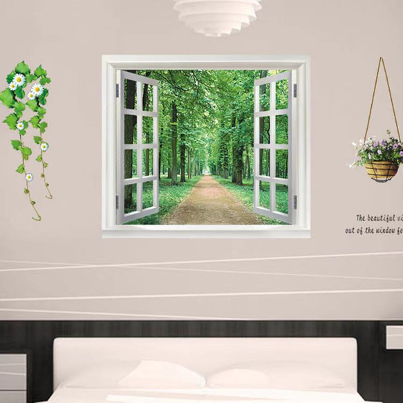 ウォールステッカー S153　北欧　植物　花　花壇　窓　景色　森　DIY 壁シール　インテリアシート　 3枚目の画像