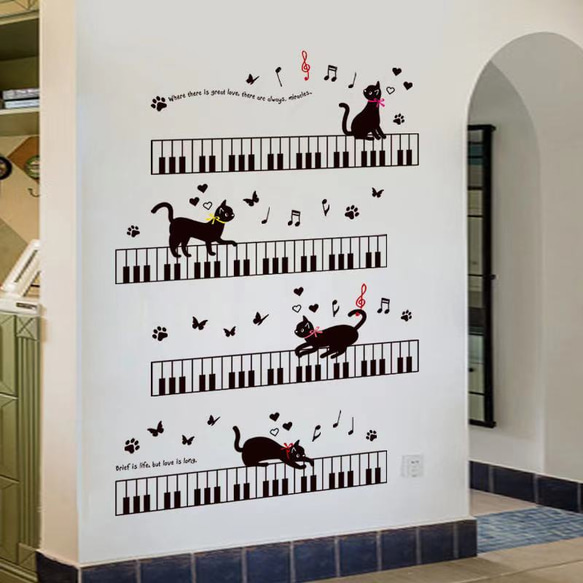 ウォールステッカー S168　北欧　ネコ　ピアノ　音楽　遊びネコ　DIY 壁シール　インテリアシート　 3枚目の画像
