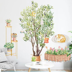 ウォールステッカー S173 植物　オリーブのツリー　木　ネコ　チューリップ　花　DIY 壁紙インテリアシール 3枚目の画像