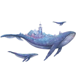 ウォールステッカー S209 クジラ　夢幻の世界　ブルー　灯台　DIY 壁シール　インテリアシート　剥がせるシール 5枚目の画像