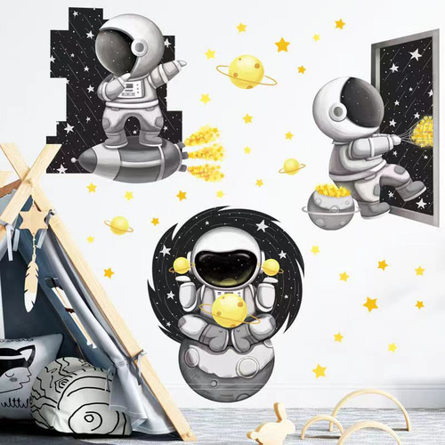 大特価セール ウォールステッカー S272 ブラック宇宙 宇宙飛行士 星 土星 WallStickers&Murals