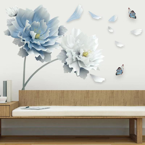 背景のウォールステッカーの3Dウォールステッカー ウォールステッカー S273 ブルー 花 3D 夢幻 インパクト 癒す DIY 壁紙
