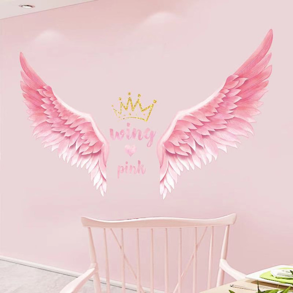 ウォールステッカー S289 天使　翼　王冠　ピンク　夢幻　DIY 壁紙　インテリアシート　剥がせるシール 模様替え 2枚目の画像