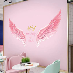 ウォールステッカー S289 天使　翼　王冠　ピンク　夢幻　DIY 壁紙　インテリアシート　剥がせるシール 模様替え 3枚目の画像