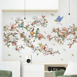 ウォールステッカー S316　白木蓮　植物　花　枝　鳥　癒し　インパクト　DIY 壁シール　インテリアシート　剥がせる 3枚目の画像