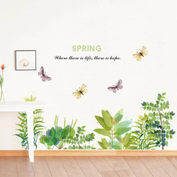 ウォールステッカー S343 植物　蝶　葉　spring 癒す　DIY 壁紙　インテリアシート　剥がせるシール　模様替え 1枚目の画像