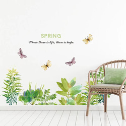 ウォールステッカー S343 植物　蝶　葉　spring 癒す　DIY 壁紙　インテリアシート　剥がせるシール　模様替え 2枚目の画像