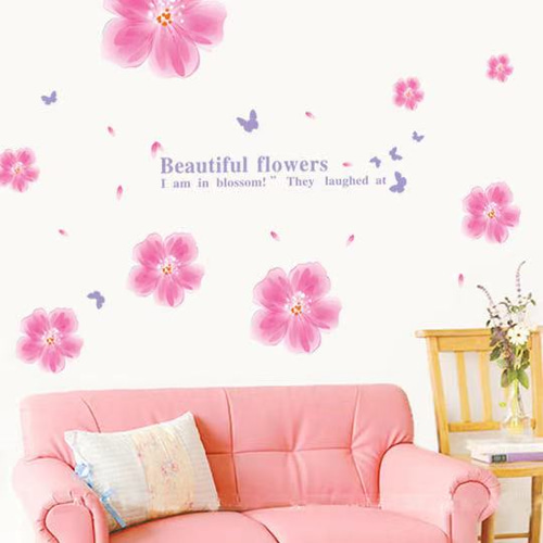 ウォールステッカー S346 ピンク花 蝶 癒す ナチュラル DIY 壁シール