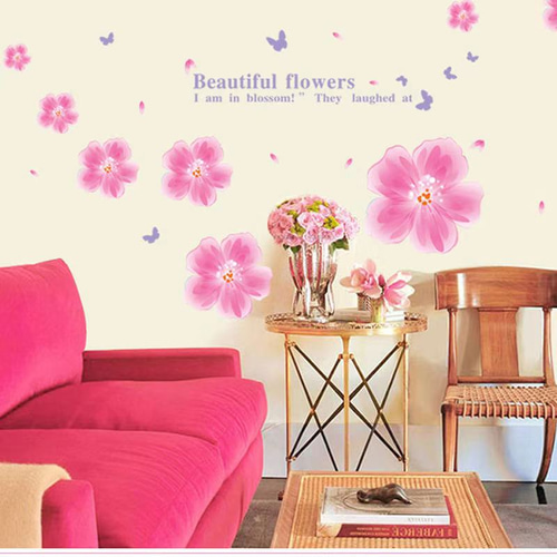 ウォールステッカー S346 ピンク花 蝶 癒す ナチュラル DIY 壁シール