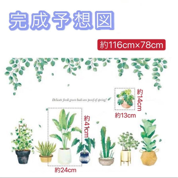 ウォールステッカー S460 植物　植木鉢　葉　癒す　ナチュラル　DIY 壁紙　インテリアシート　剥がせるシール 6枚目の画像