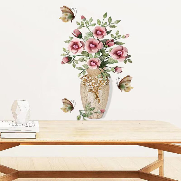 ウォールステッカー S470 花瓶　花　蝶　インパクト　DIY 壁紙　インテリアシート　剥がせるシール 送料無料 2枚目の画像