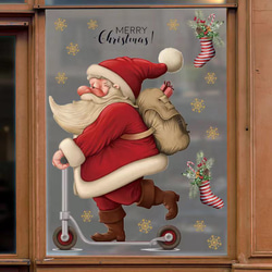 ウォールステッカー S567 クリスマス　スクーターに乗ったサンタ　窓シール　DIY 壁シール　インテリアシート剥がせる 4枚目の画像