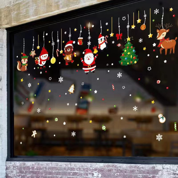 ウォールステッカー S586 クリスマス　吊り　ツリーサンタ　雪花　DIY 壁シール　インテリアシート　剥がせる 2枚目の画像