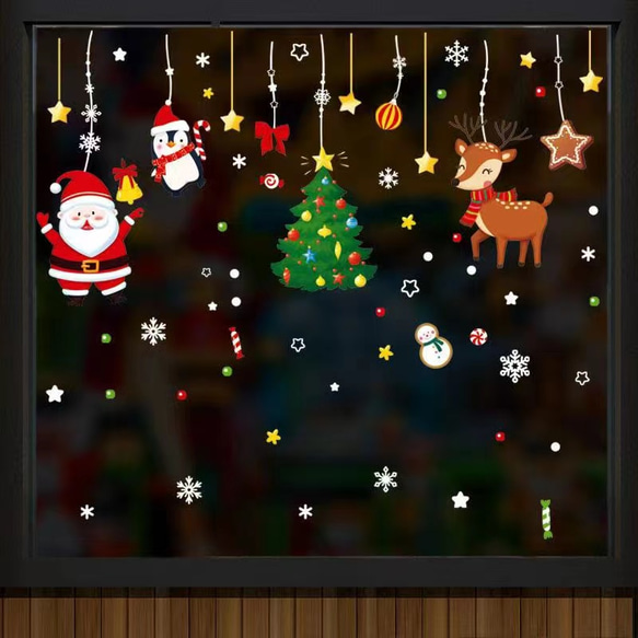 ウォールステッカー S586 クリスマス　吊り　ツリーサンタ　雪花　DIY 壁シール　インテリアシート　剥がせる 4枚目の画像