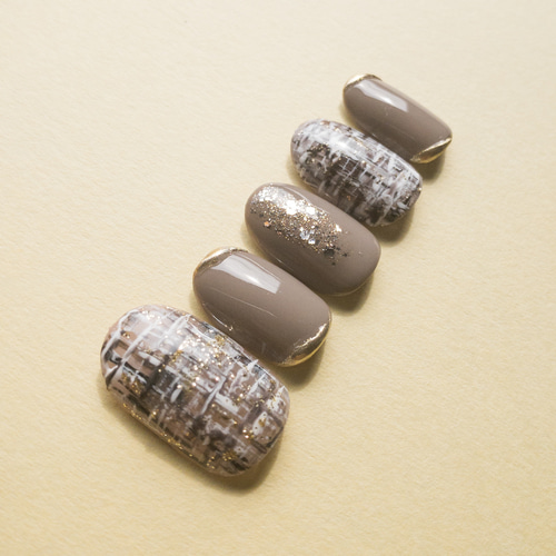 ネイルチップ/ツイード/グレー/大人/クール/秋/冬/クリスマス/press on