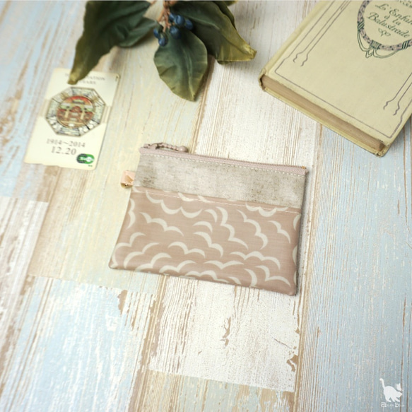 カードポーチ Puff（パフ）グレイッシュピンク×アイボリー　リバティラミネート生地 10枚目の画像