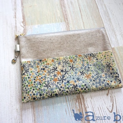 通帳ケース・外ポケット付き　ポケット小 ver.　リバティ Adelajda（アデラジャ）　ネイビー 1枚目の画像