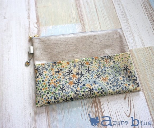 通帳ケース・外ポケット付き　ポケット小 ver.　リバティ Adelajda（アデラジャ）　ネイビー 1枚目の画像