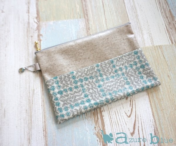 通帳ケース・外ポケット付き　ポケット小 ver.　Sleeping Rose（スリーピング・ローズ）ブルー 1枚目の画像