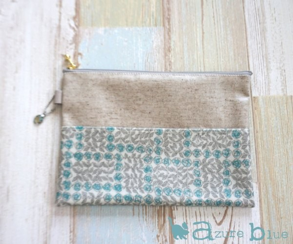 通帳ケース・外ポケット付き　ポケット小 ver.　Sleeping Rose（スリーピング・ローズ）ブルー 4枚目の画像