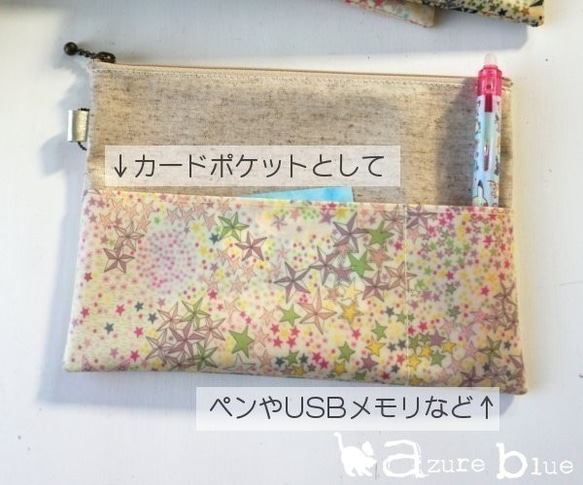 通帳ケース・外ポケット付き　ポケット小 ver.　Sleeping Rose（スリーピング・ローズ）ブルー 5枚目の画像