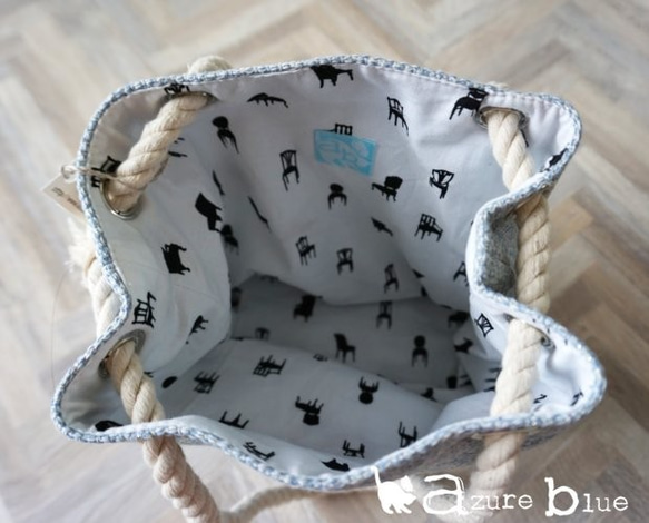 爽やかなリネンツイードの2way巾着バッグ 2枚目の画像