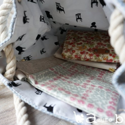 爽やかなリネンツイードの2way巾着バッグ 4枚目の画像