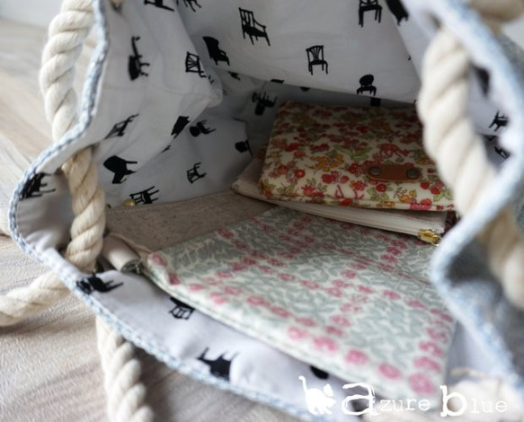 爽やかなリネンツイードの2way巾着バッグ 4枚目の画像