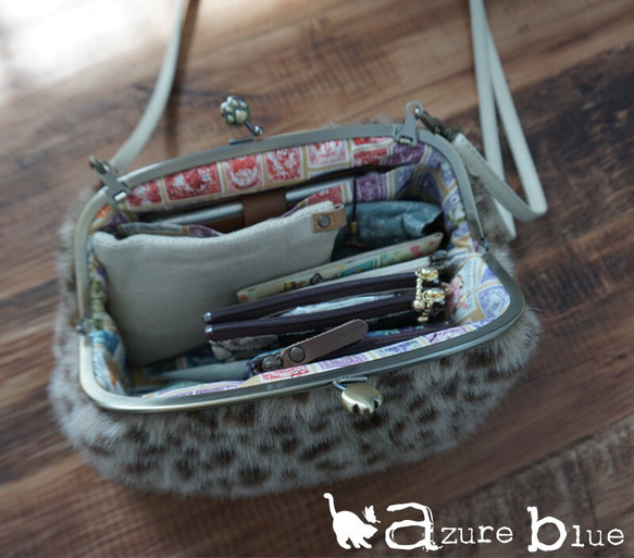 冬の新作＊バンビ柄ファーのがま口バッグ 2way【受注製作】 5枚目の画像