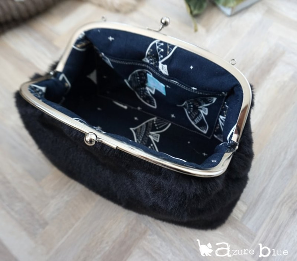 冬の新作＊なめらかファーのがま口バッグ　ブラック【受注製作】 5枚目の画像