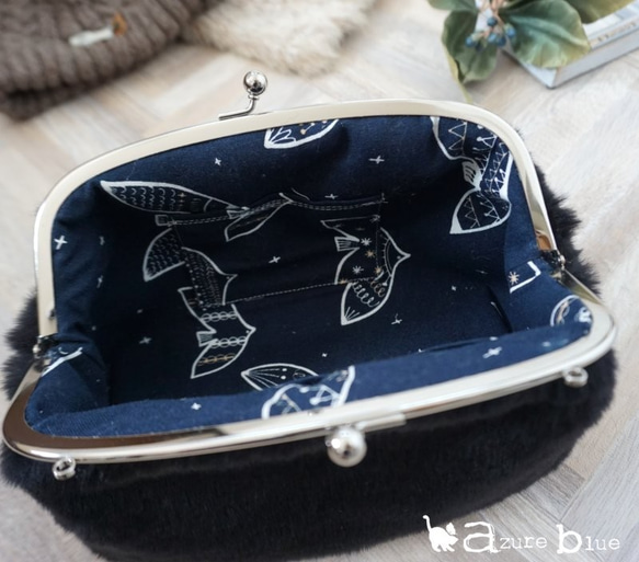 冬の新作＊なめらかファーのがま口バッグ　ブラック【受注製作】 4枚目の画像