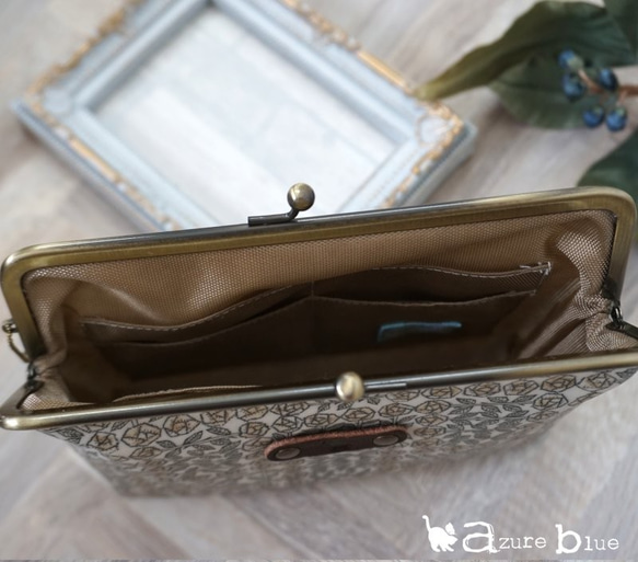 【受注製作】がま口通帳ケース リバティ Sleeping Rose ベージュ 2枚目の画像