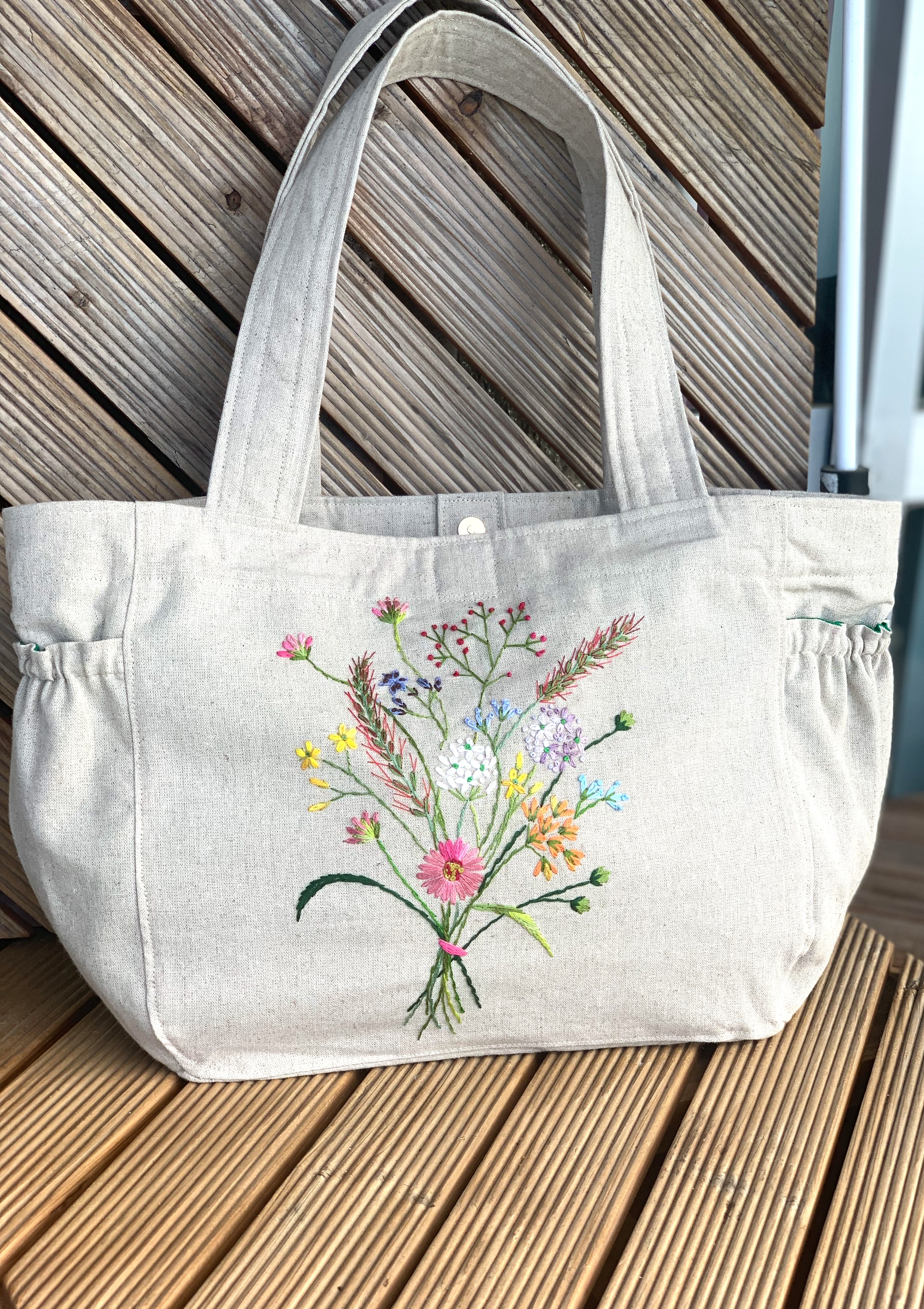 最新field of flower を両面に大きめトートバッグハンドメイド 最新field of flower を両面に大きめトートバッグハンドメイド