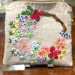 ふわふわミモザ刺繍のボックスポーチ▽リネン ポーチ Szal 通販